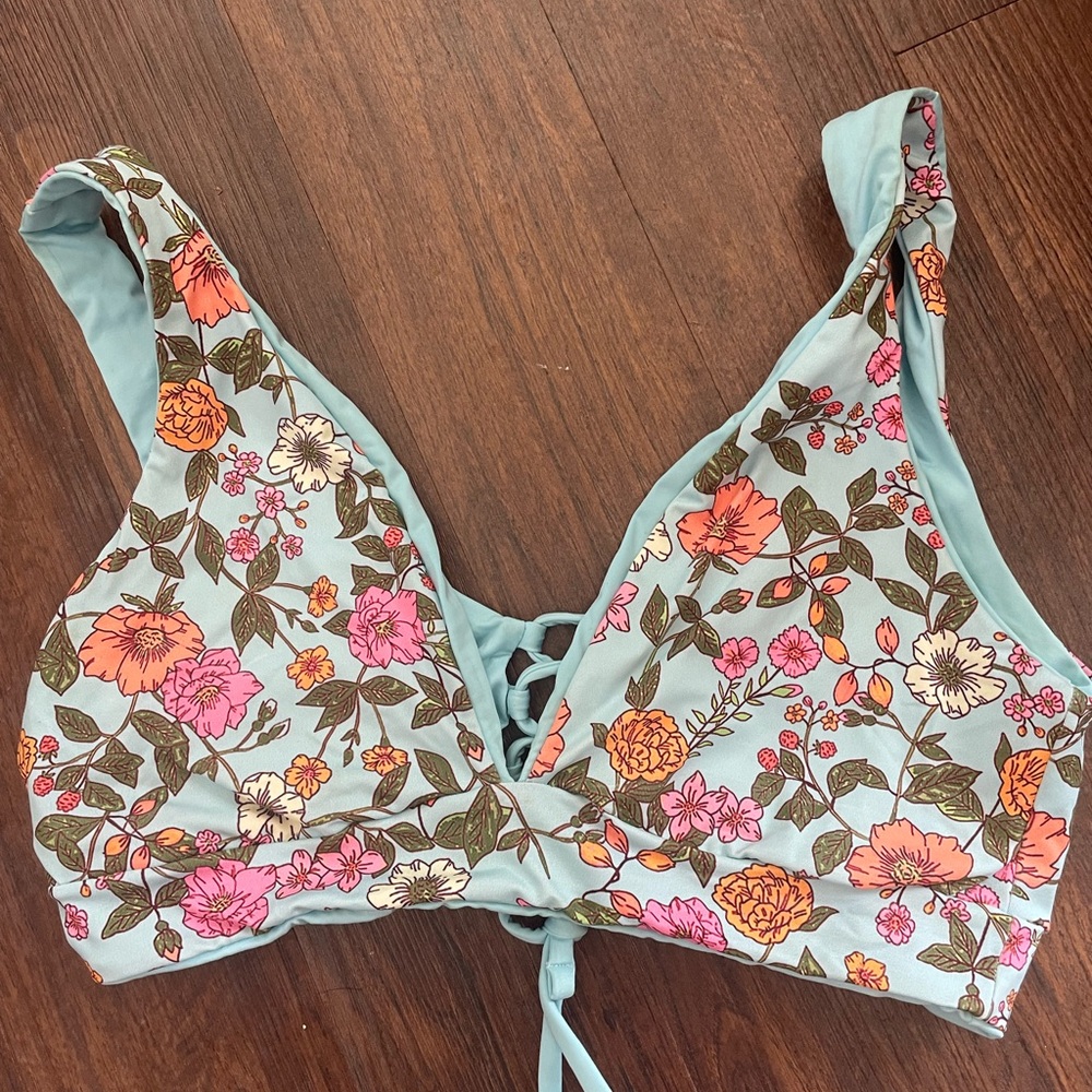 Floral and aqua Lace-Up Bikini Top